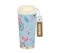 GuoChe Vasos de viaje de café con diseño de flamenco pastel y bicicleta para hombre, taza Togo con tapa, tazas térmicas de acero inoxidable para bebidas frías y calientes, 17 onzas, a prueba de fugas