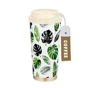 GuoChe Vasos de viaje de café de hojas tropicales para hombre, tazas con tapas, taza de acero inoxidable aislada para bebidas frías y calientes, 481.9 g, a prueba de derrames