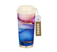 GuoChe Vasos de viaje de café pastel caliente azul mármol para mujer, taza para llevar con tapas, taza aislada de acero inoxidable para el trabajo para bebidas frías y calientes, 17 onzas, a prueba de