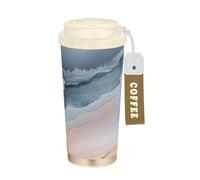 GuoChe Vasos de viaje de mármol gris rubor para café con tapa, tazas térmicas de acero inoxidable para bebidas frías y calientes, 17 onzas, a prueba de fugas