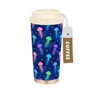 GuoChe Vasos de viaje de medusas de cielo estrellado para taza de café sobre la marcha con tapa, taza aislada de acero inoxidable para coche, para bebidas frías y calientes, 17 onzas, a prueba de