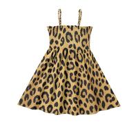 GuoChe Vestido casual sin mangas para niñas de 2 a 8 años, cuello con volantes, poliéster ligero, Bonito estampado de leopardo con estampado de guepardo, 3 años