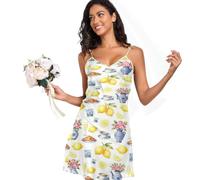 GuoChe Vestido de dormir para mujer, con tirantes de espaguetis, drapeado, para fiesta, Italian Tile Blue Coastal Shells Limones Toile, Large