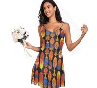 GuoChe Vestido de dormir para mujer, con tirantes de espaguetis, textura suave, para interiores, Plumas coloridas, indios americanos, nativos americanos, XL