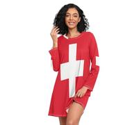 GuoChe Vestido de dormir para mujer, pijama de manga larga, ligero, acogedor, Rectángulo gráfico de la bandera de Suiza, XXXL