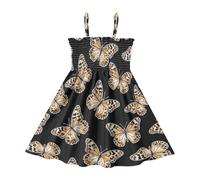 GuoChe Vestido de espaguetis para niñas de 2 a 8 años, con tirantes, color liso, cómodo de llevar, Bonito estampado de leopardo con estampado de mariposa, guepardo, color negro, 3 años