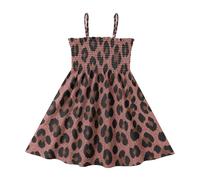 GuoChe - Vestido de línea A para niñas pequeñas, de poliéster ligero para niñas de 2 a 8 años, Bonito estampado de guepardo con estampado de leopardo, 3 Años
