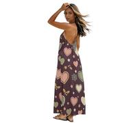 GuoChe Vestido de tirantes con espalda abierta para mujer, vestido fluido para mujer, vestido de verano para vacaciones, Corazones pastel y estrellas doradas, XXXL