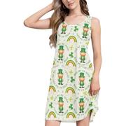 GuoChe Vestido de verano para mujer, sin mangas, con bolsillos, cuello redondo, cubierta de crucero, Kiss Me I'm Iris Leprechaun, M