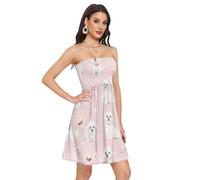 GuoChe Vestido de verano para mujer, suave, casual, elegante, vestido de playa para fiesta en la playa, Perro blanco maltés floral, S