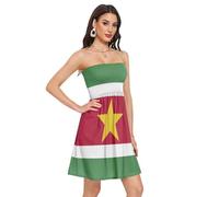 GuoChe Vestido de verano para mujer, suave, casual, sin tirantes, mini vestido para mujer, Bandera nacional de Surinam, XXL