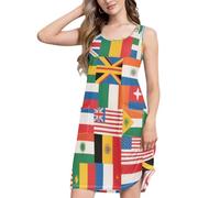 GuoChe Vestido de verano suelto sin mangas con bolsillos, cuello redondo, ropa de vacaciones, Collage de banderas de varias naciones, M