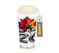 GuoChe We Are 26 vasos de café florales con tapas, de acero inoxidable, aislados, para bebidas frías y calientes, 17 onzas