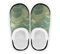 GuoChe Zapatillas de casa para hombre y mujer, de forro polar, antideslizantes, para hotel, viajes, dormitorio, avión o fiesta, talla M, Estilo estampado de piel de serpiente, color verde claro, Large