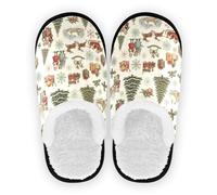 GuoChe Zapatillas de casa para hombre y mujer, de forro polar coral, antideslizantes, cómodas, para interiores y exteriores, invierno, dormitorio, talla M, Patrón vintage de pueblo navideño y Papá