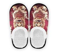 GuoChe Zapatillas de casa para hombre y mujer, forro polar coral, suela antideslizante, para spa, hotel, invitado, interior, exterior, invierno, dormitorio, talla M, Arte tradicional de danza del león