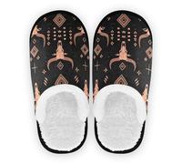 GuoChe Zapatos de casa para mujer, de forro polar, antideslizantes, ligeros, para interiores y exteriores, invierno, dormitorio, talla M, Arte de línea de oro rosa, motivos tribales africanos y