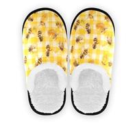 GuoChe Zapatos de casa para mujer, de forro polar, antideslizantes, suaves, para dormitorio, oficina, viajes, yoga, talla M, Abejas sobre cuadros amarillos, Medium