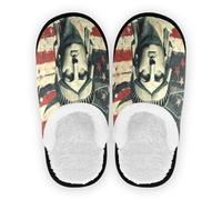 GuoChe Zapatos de casa para mujer, forro polar coral, suela antideslizante, ligeros, para hotel, viajes, dormitorio, avión fiesta, talla M, Bandera del Día de los Presidentes de Estados Unidos y Lady