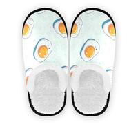 GuoChe Zapatos de casa para mujer, forro polar, suela de goma antideslizante, suaves, cálidas, divertidas, para dormitorio, hogar, oficina, viajes, yoga, talla M, Patrón de huevos fritos de dibujos