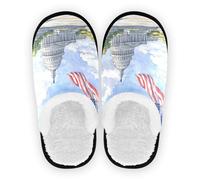 GuoChe Zapatos para el hogar para hombre y mujer, forro polar, antideslizantes, ligeros, para el hogar, la oficina, viajes, yoga, talla M, Bandera del Capitolio - Escena voladora, Medium