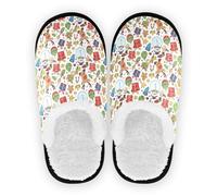 GuoChe Zapatos para el hogar para hombre y mujer, forro polar mullido, suela antideslizante, cómodas pantuflas para dormitorio, hogar, oficina, viajes, yoga, talla M, Patrón sin costuras de Navidad