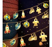 GUOCHENG Guirnalda de luces para niños, cohete avión OVNI Spaceman Cartoon Lights, planeta cohete, decoración de cohete de dormitorio, luces nocturnas pequeñas (espacio)