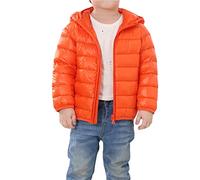 GUOCU Chaqueta Con Capucha Para Niños Chico Niña Invierno Cazadoras De Plumas Calor Manga Larga Abrigo De Color Liso Chaqueta Casual Deportiva Chaqueta Impermeable,Naranja,150cm