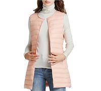 GUOCU Chaqueta Llena Del Chaleco De Las Señoras Cazadoras Sin Mangas Chaqueta Casual Deportiva Plumifero Ligero Abrigos Señora Calor Chalecos Acolchado Largo,Rosado,M