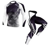 GUOCU Conjunto De Compresion para Hombre Ligero Secado Rápido Trajes De Entrenamiento Running Camiseta De Manga Larga Pantalon Deporte Ropa Deportiva para Running Correr Gym Fitness,Blanco,M