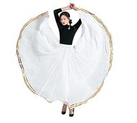 GUOCU Mujer Alinear Falda Brillante de Enagua Larga Cuadrado de Gasa con Columpio Grande Bailarina Maxi Ballet Bailarina Flamenca Falda de Rendimiento de Tribal Ropa Practicar BlancoSG720 XL