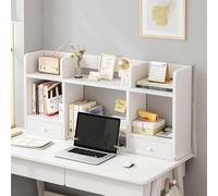 GUODDM Estante Librería De Sobremesa De Oficina - Estantería De Escritorio De 3 Niveles con Cajones, Escritorio De Computadora Simple Estantería Pequeña De Múltiples Capas(White,120 * 16 * 52cm)