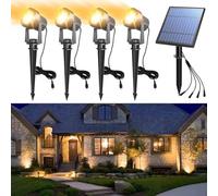 GUODDM Focos Solares, Iluminación De Exteriores, Luces Solares del Anochecer Al Amanecer, IP65 Impermeables, Cable De 3 Metros, Focos para Exteriores para Patio, Camino(Warm White,4PCS)