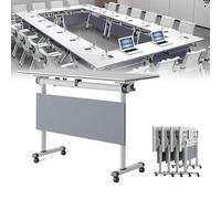 GUODDM Mesa De Conferencias Plegable, Móvil Cuadrada para Sala De Conferencias con Tablero Rectangular Plegable Largo Y Ruedas Silenciosas, Panel De Privacidad Modular(4PCS,140 * 55 * 75CM)