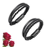 GUOGAOzz Pulsera de Alivio del Bienestar VolcanicX, Pulsera de ansiedad calmante preliminar para Hombres, Pulsera de ansiedad calmante (Matte Black+Black,21CM)