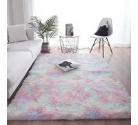 GUOGHUI Alfombras Infantiles 90 x 200 cm Diseño Tie Dye Shaggy Piel de Cordero Oveja Resistente Humedad Adecuado para Salón Dormitorio, Multicolor