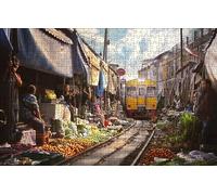 GUOHLOZ Puzzle Todos Estan Locos aquí, 1000 Piezas, Puzzle Adultos, Ciudad, Tren, Tailandia, Bangkok, Mercado, 75x50cm