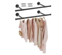 GUOHNHE Perchero De Pared Industrial, Barra Para Ropa de Metal ExtraíBle, Montada en la Vestidor Abierto, Tubo Desmontable, 77 cm, 2 Pack, Negro, SG77B-2