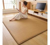 GUOIOOI Esterilla de Tatami Japonesa Tradicional de bambú y ratán, colchón futón japonés Enrollable, Esterilla Gigante de Espuma viscoelástica for meditación y Juego Zen.(Light Brown,150x190cm)