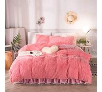 Guojm Fleece Cozy Cozy Bedding Juego de edredón de Lana de 1 Cubierta nórdica 1 Sapa de Cama 2 Casas de Almohadas súper Suave, Rosa, Rey