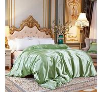 Guojm Juego de sábanas de cama de 4 piezas, Juego de cama de seda de satén cubierta de edredón plana de ajuste plano doble reina completa 4pcs lino Set negro 100% oro 18ª doble plano 3 unids