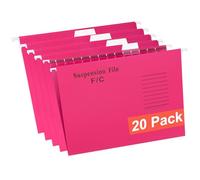 GUOKOFF Archivadores de Suspensión Foolscap, 20PCS Archivadores Colgantes FC, Archivadores Colgantes con Pestañas e Inserciones, Rosa