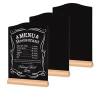 GUOKOFF Mini Letreros de Pizarra, 3 Piezas Mini Pizarras con Soporte A5, Negra Mini Pizarra para Mesa, Pizarra Doble Cara con Soporte de Madera, Pizarra Pequeña Cartel, Tableros de Tiza