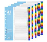 GUOKOFF Separadores Archivador A4, 5 Piezas Divisores de Archivos, Separadores de Archivos con Número 1-31, Separadores de 31 Partes, Divisores de Sujeto