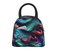 GUOLGP Bolsa de almuerzo con diseño de escamas de dragón mágico en 3D, elegante, aislada, ligera, para el trabajo, la escuela, picnic, mantiene las comidas frescas