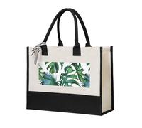 GUOLGP Bolsa de lona con estampado de hojas de plátano verde para mujer, para playa, viajes, escuela, oficina, uso diario, bolsas de compras