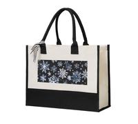 GUOLGP Bolsa de lona con estampado de muñeco de nieve y estrellas y copos de nieve para mujer, para playa, viajes, escuela, oficina, uso diario, bolsas de compras