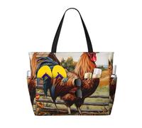 GUOLGP Bolsa elegante con estampado de gallo sobre madera en tierras de cultivo, impermeable, con múltiples bolsillos, plegable, ligera, aventuras al aire libre