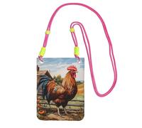 GUOLGP Bolso cruzado para teléfono con estampado de gallo sobre madera en tierras de cultivo, a la moda, delgada, ligera, para viajes, correr, senderismo, compras, fucusia, Talla única