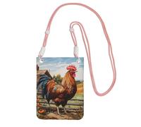 GUOLGP Bolso cruzado para teléfono con estampado de gallo sobre madera en tierras de cultivo, a la moda, delgada, ligera, para viajes, correr, senderismo, compras, Pink, Talla única